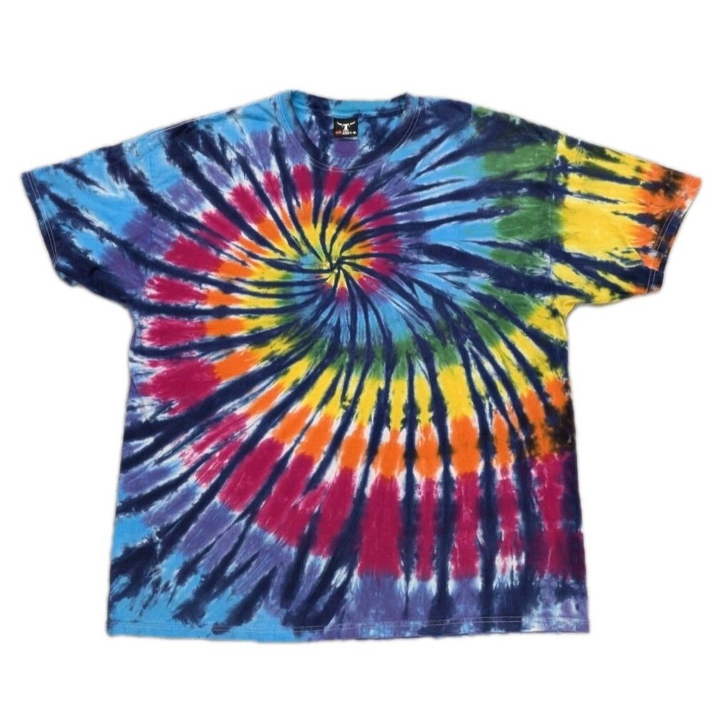 Hanes Beefy-T Tie Dye Shirt Mens 2XL Rainbow Spiral Heavyweight Cotton Oversized